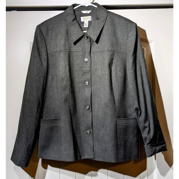 Vintage Talbot's Army Green Button Front Lined Wool Stretch Blazer Womens Sz 16 - Picture 1 of 11
